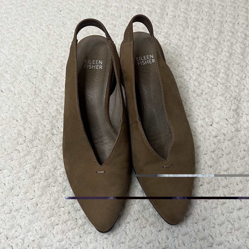 Eileen Fisher Gatwick Suede Slingback Block Heel Pumps Size 6.5